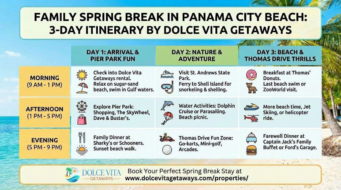 3-Days itinerary table for spring break in PCB