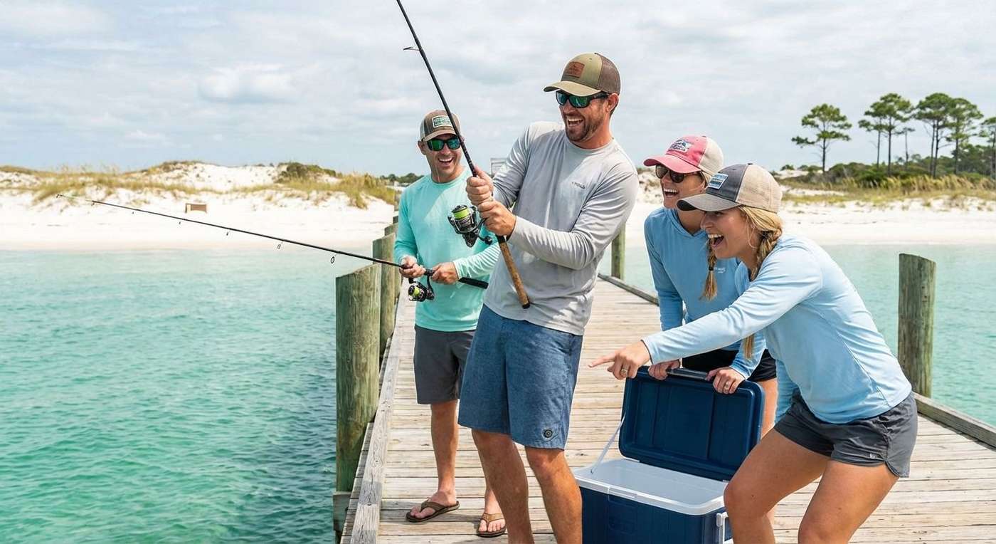 Group of friends fishing at St. Andrews State Park