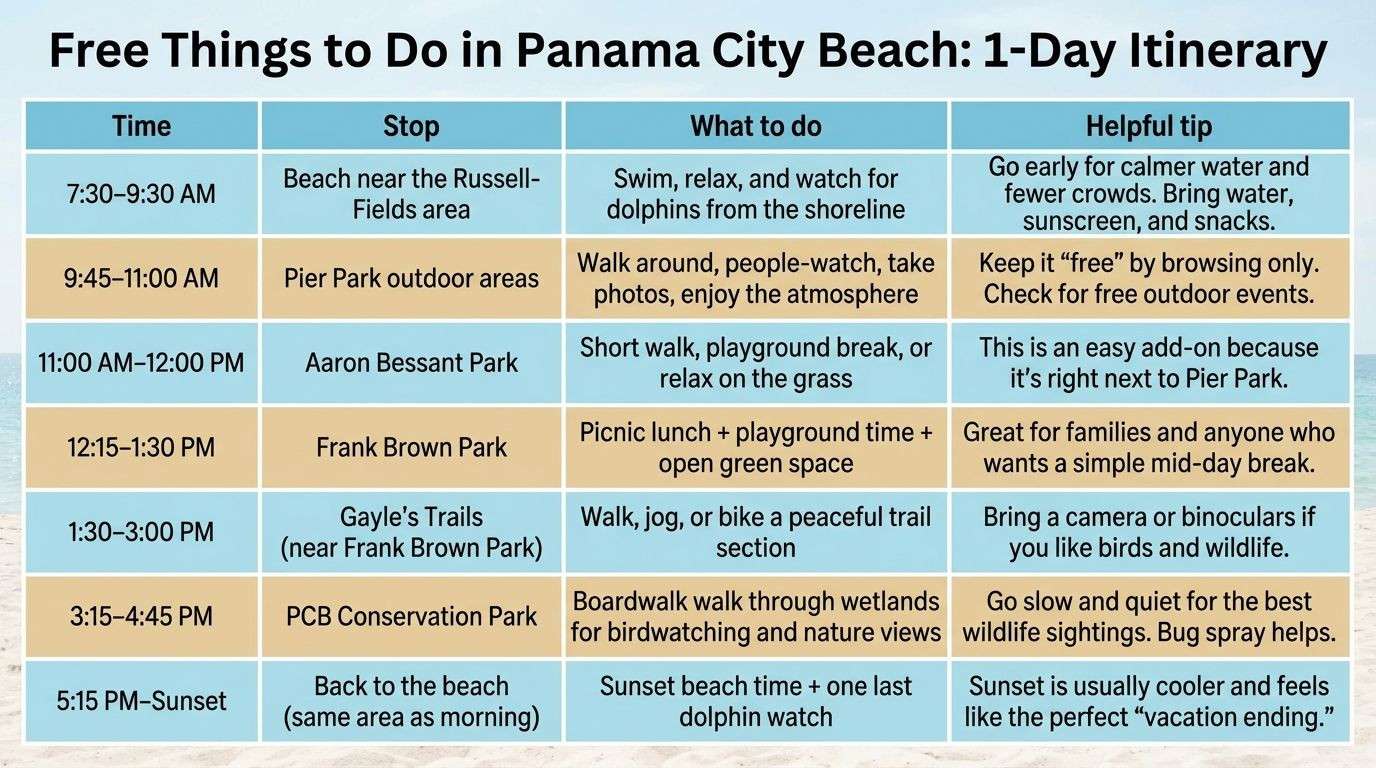 Free One-Day Itinerary in Panama City Beach