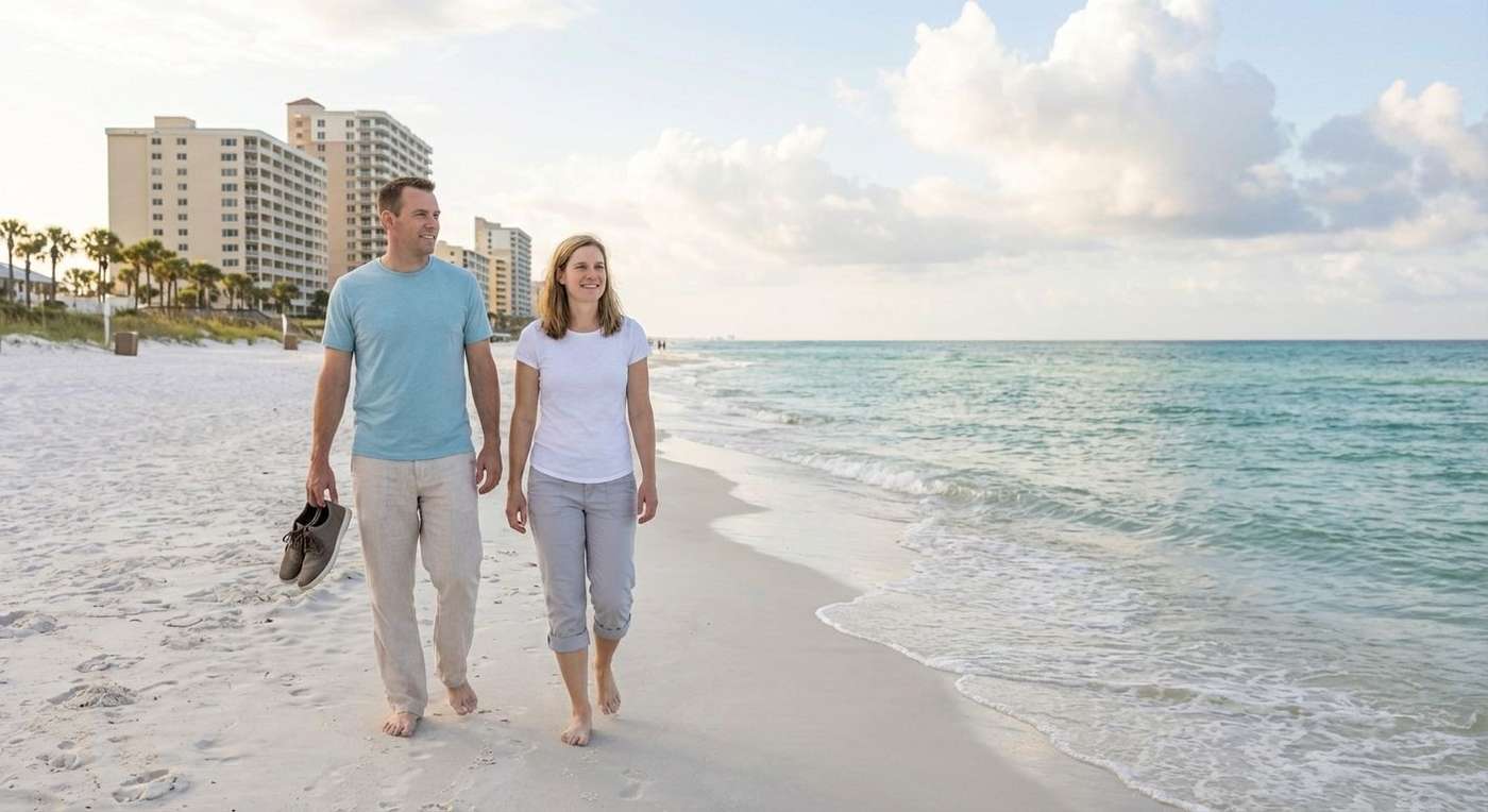 Couple walking in the beach in Panama City Beach 
