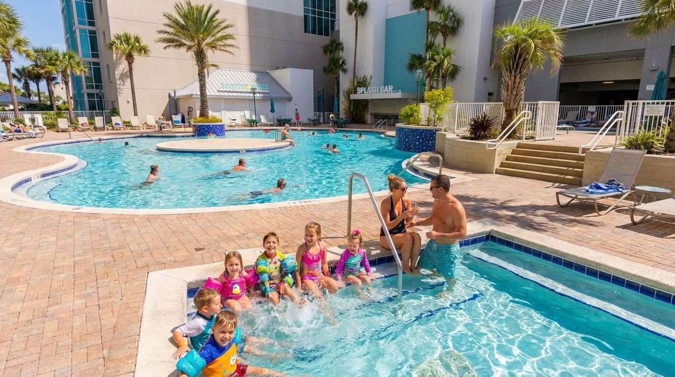 Family with small children enjoying the pool at Laketown Wharf Resort