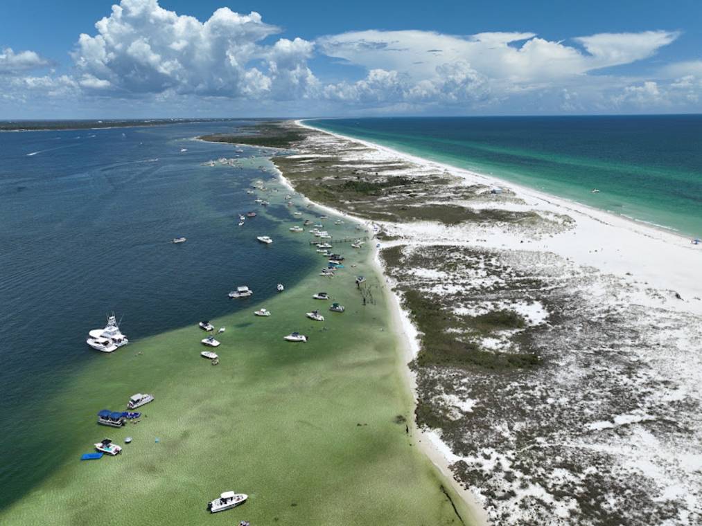 Shell Island Ferry heading across the pass from St. Andrews State Park